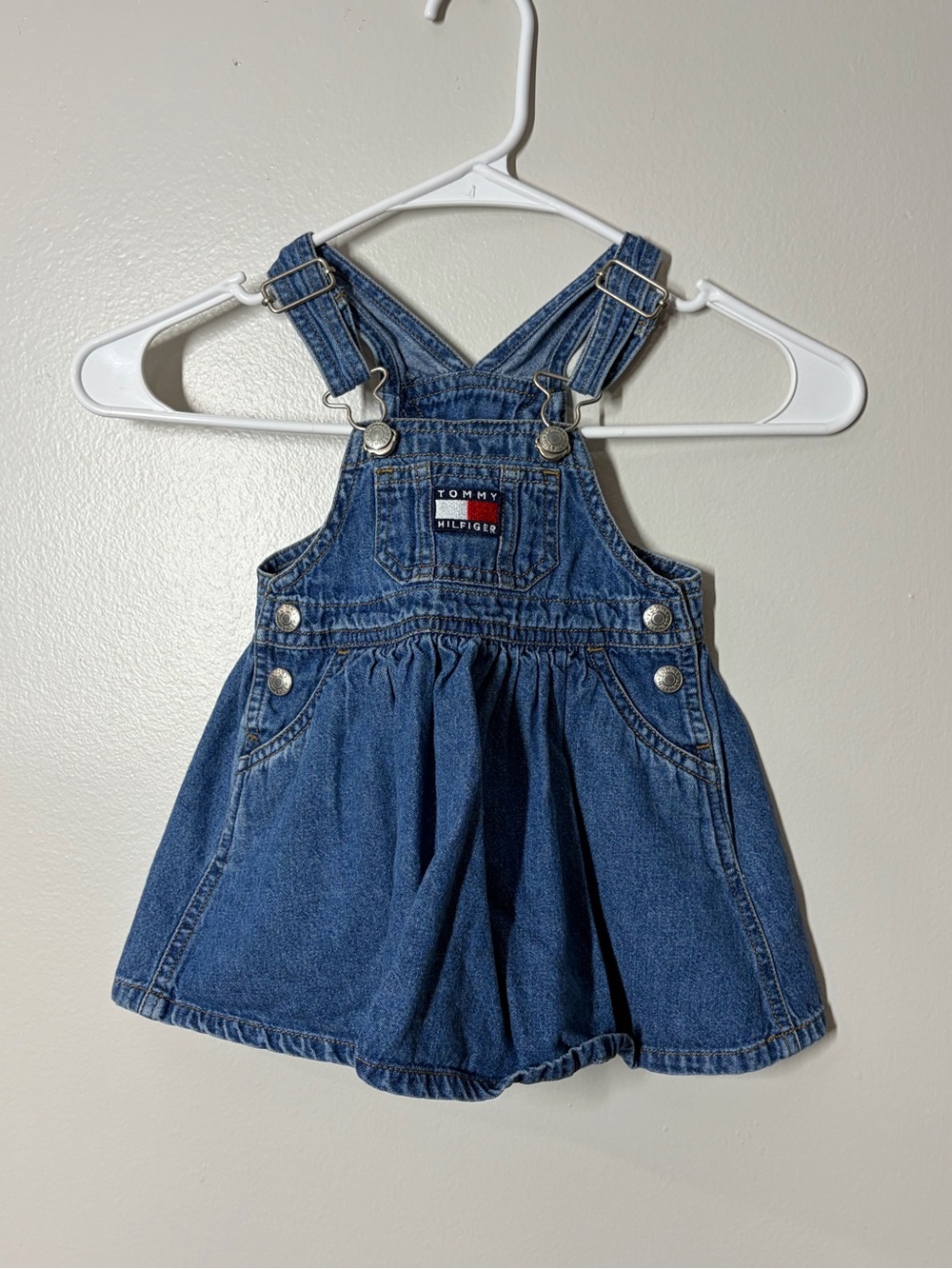 Vintage Tommy Hilfiger Girls' Blue Denim Overall Dress size 6-12 months